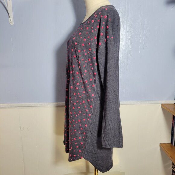 Victoria's Secret Extra Small Gray Pink Stars Longsleeve Tunic Sleep Shirt - Picture 8 of 9